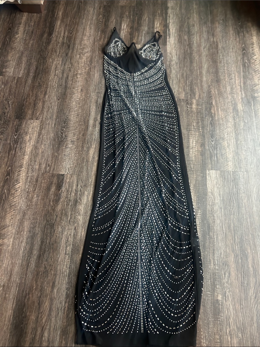Windsor Black Maxi Dress with Silver Studded Swirl Design
